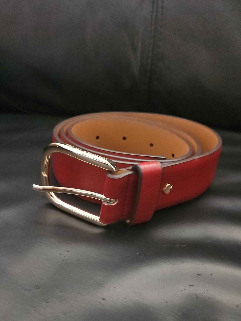 Kate Spade New York 100% Brown Leather Belt with Gold Buckle 7 Adjustable Loop